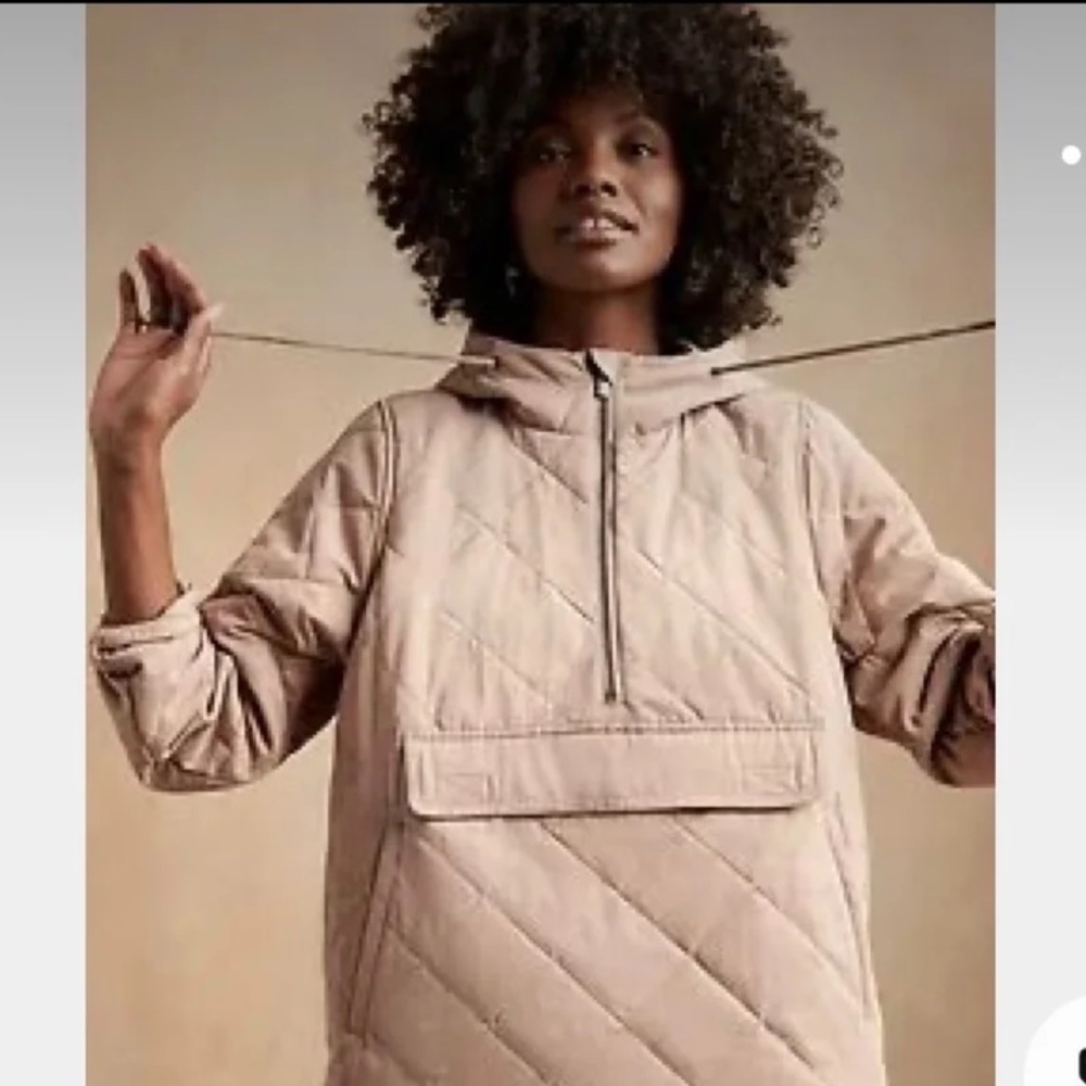 Banana Republic Quilted Quarter-Zip Anorak Pullover Jacket | Beige